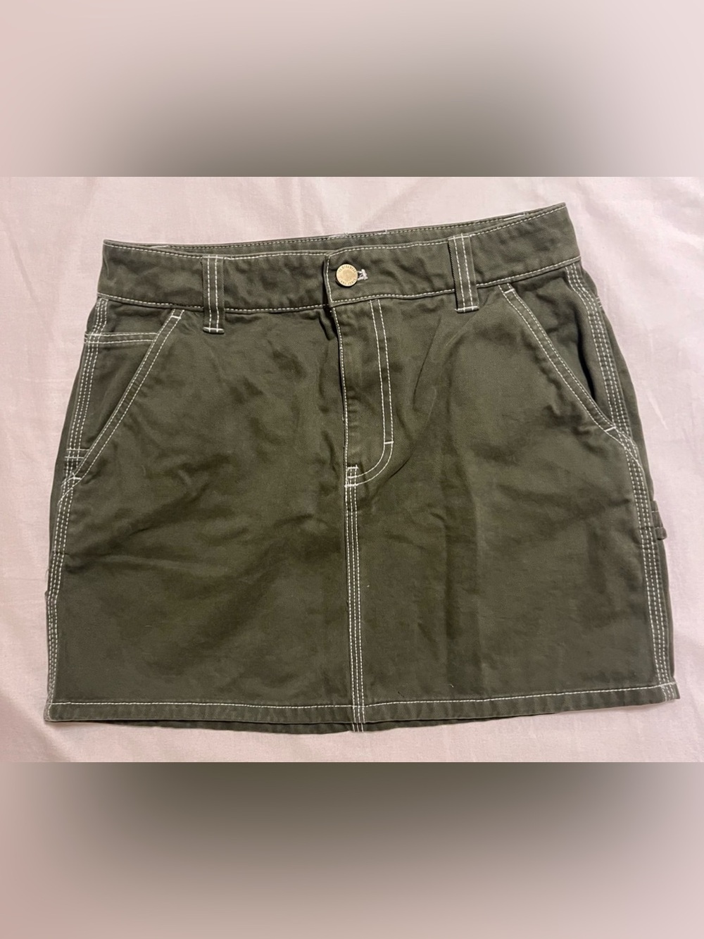 TNA Olive Green Mini Skirt with Contrast Stitching